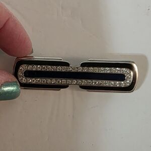 Vtg Monet Bar Brooch Enameled Art Deco Crystals 80s